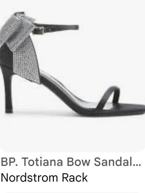 bp Black Ankle-Strap Heel with Rhinestone Bow